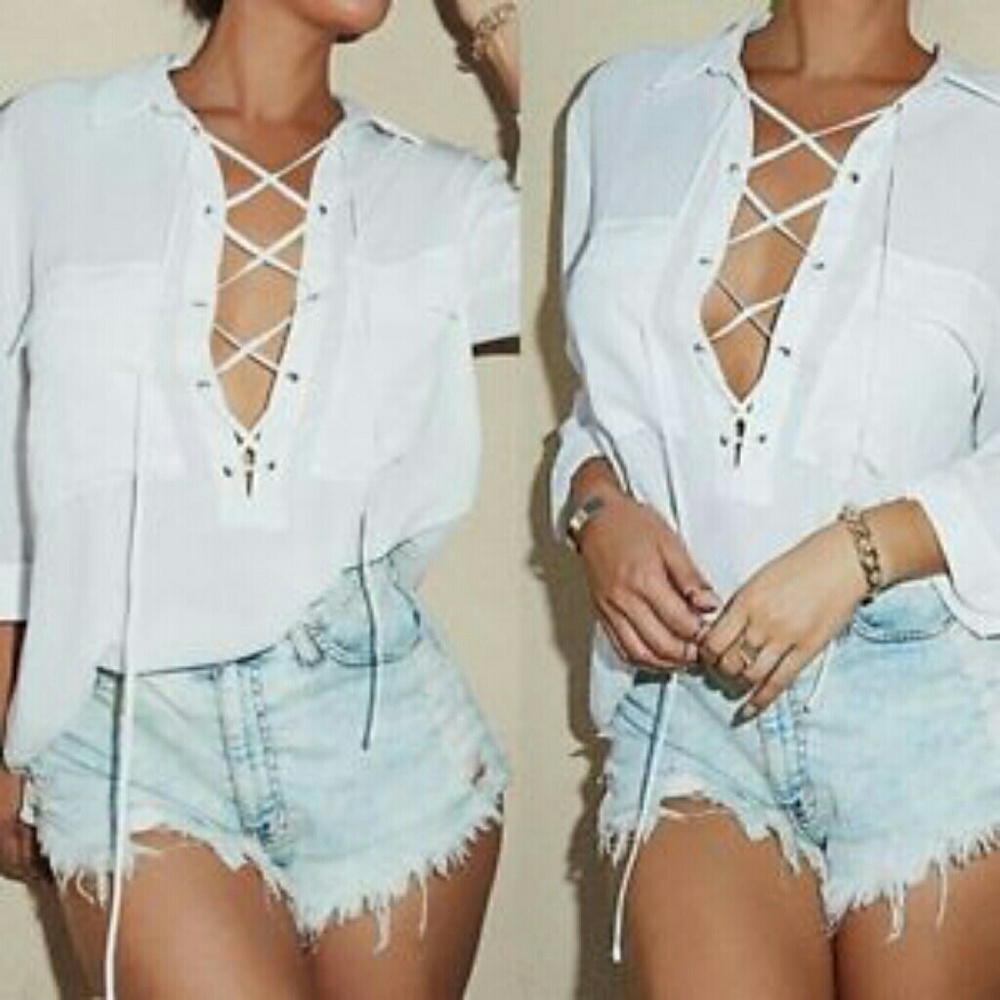 Lace up blouse